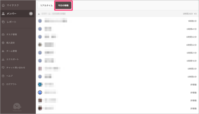 3.「今日の稼働」をクリック